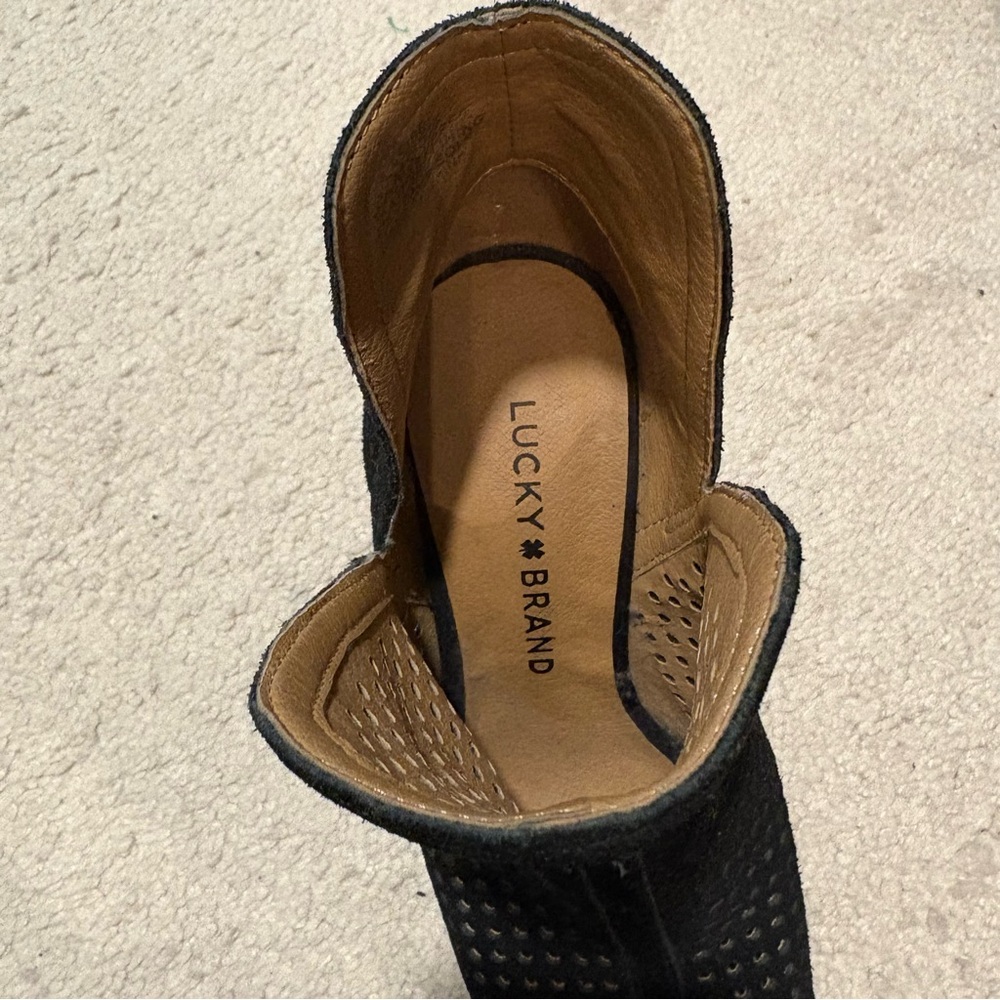 Women's Black Peep-Toe Ankle Boots - Picture 2 of 3